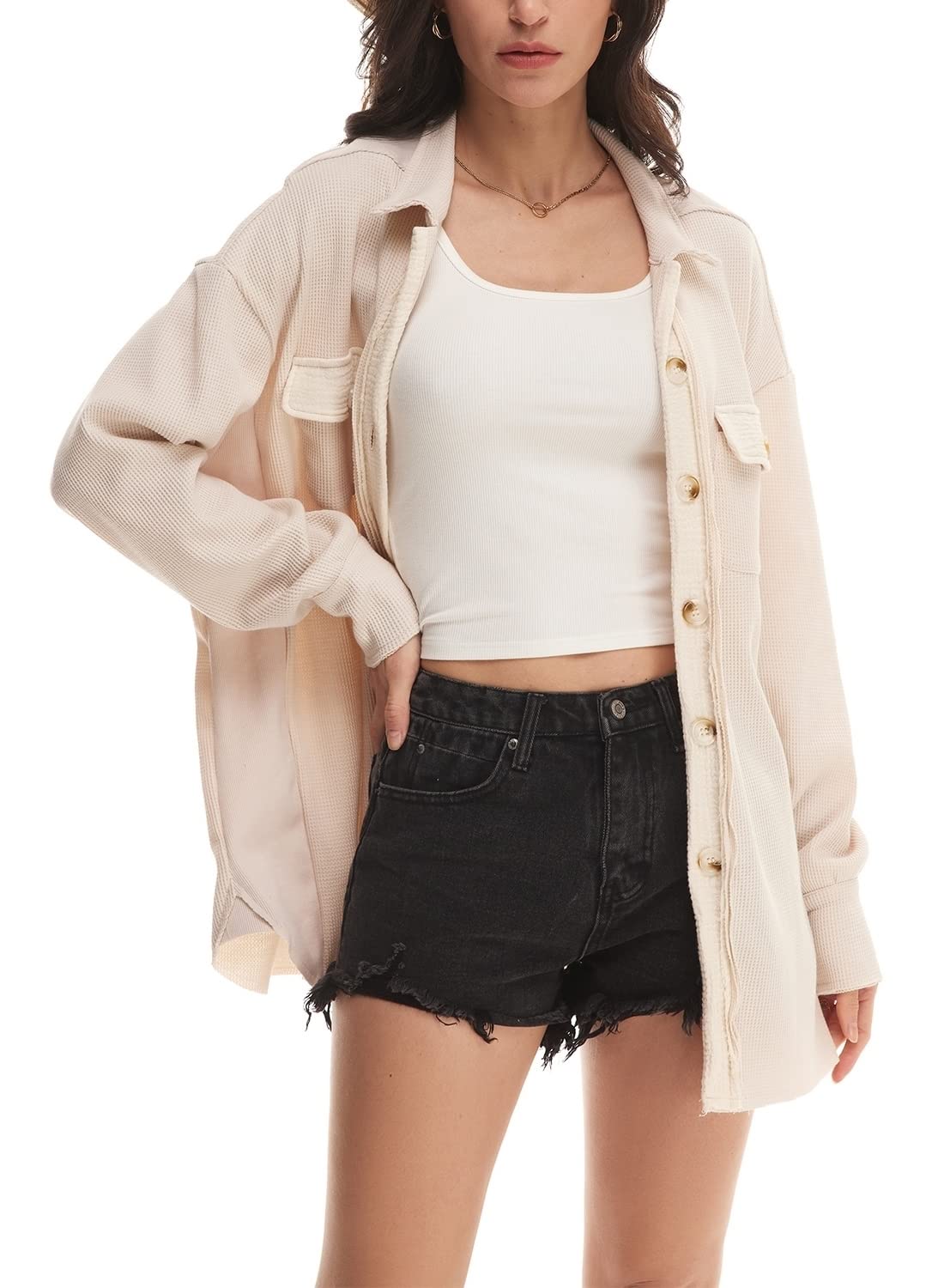 2023 Women's Waffle Knit Shirt Button Jacket