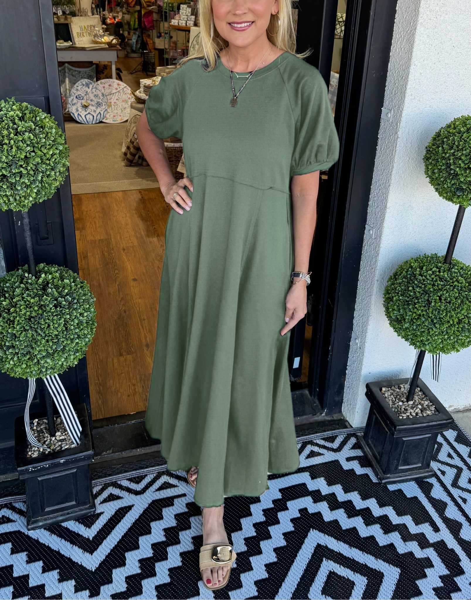 Women's Puff Sleeve Round Neck Long Dress（Buy 2 Free Shipping）