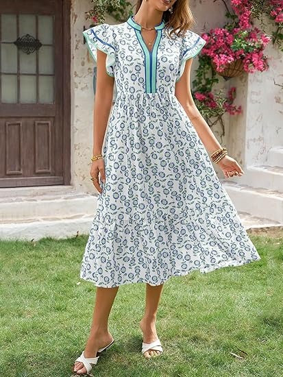 Women's V-neck Floral Midi Dress