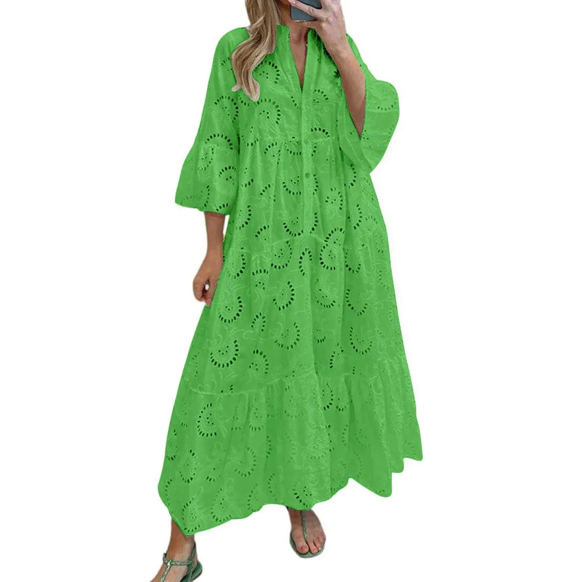 Women's Boho Lace Eyelet Embroidery Maxi Dress