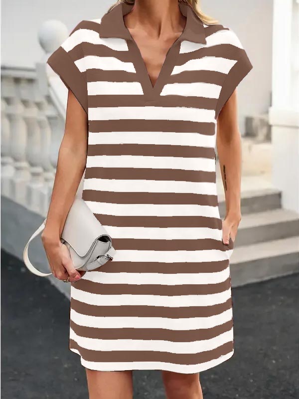 Women's V-neck Striped Short-sleeved Straight Dress(Buy 2 Free Shipping)