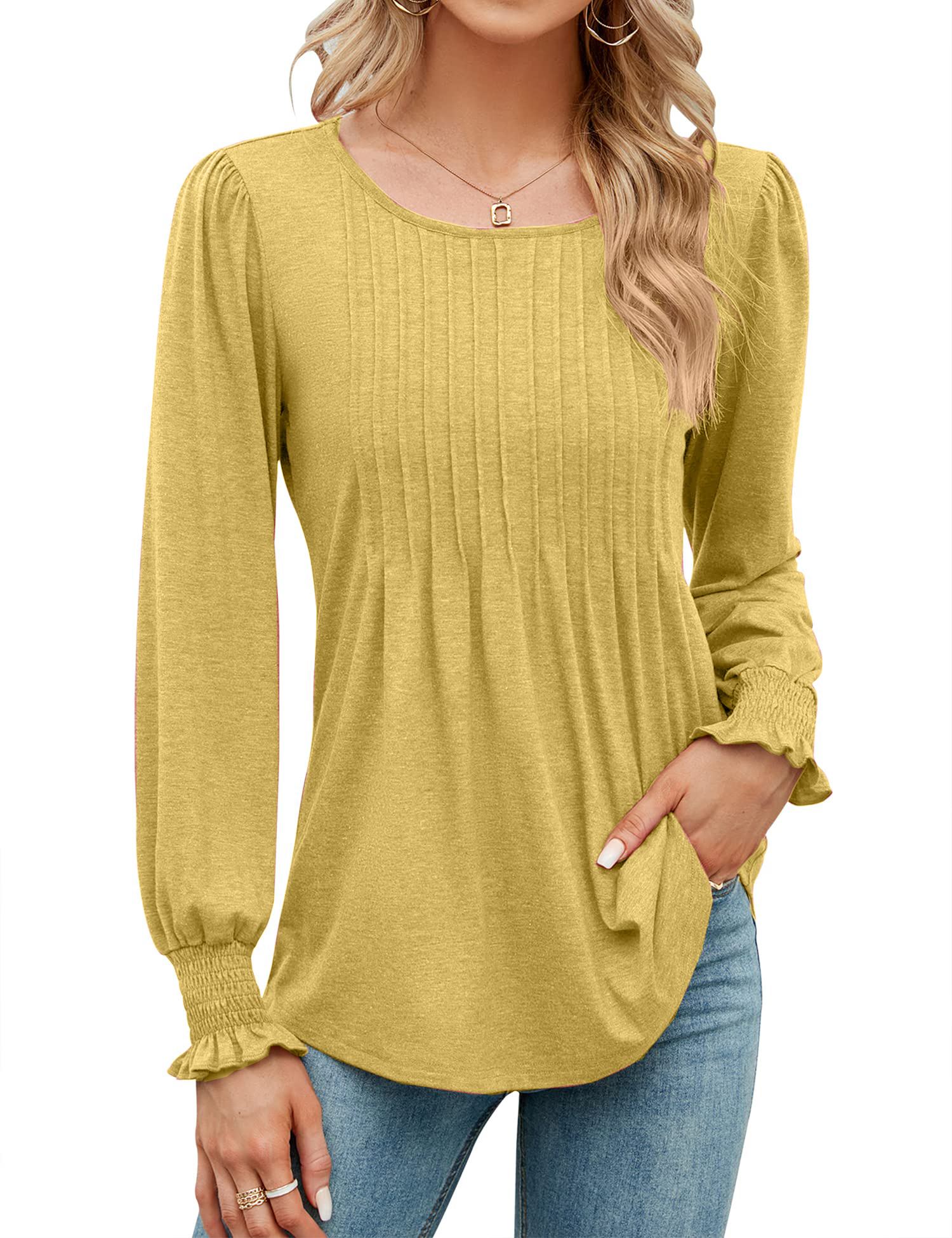 2025 Fall New Women's Pleated Puff Long Sleeve Tunic Tops(buy 2 free shipping)