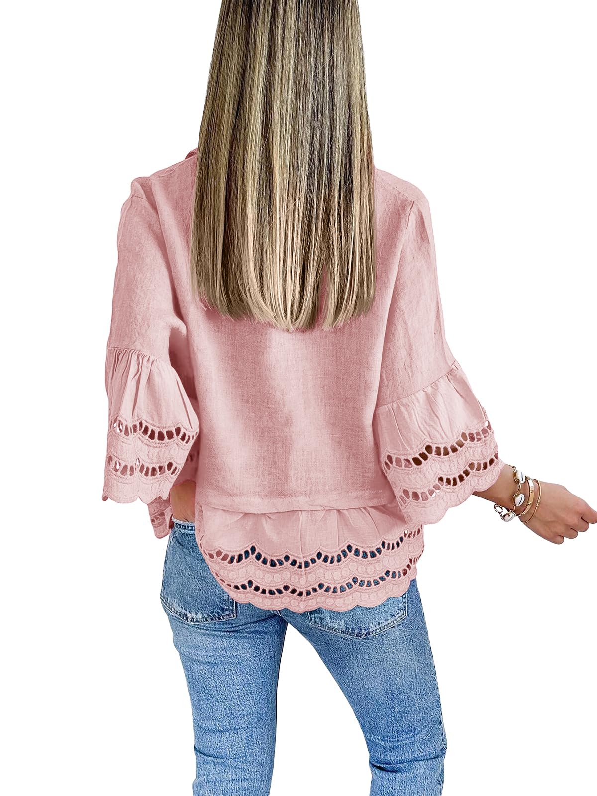 2024 Chic Ruffle Hem Blouse with Hollow Out Design(Buy 2 Free Shipping）