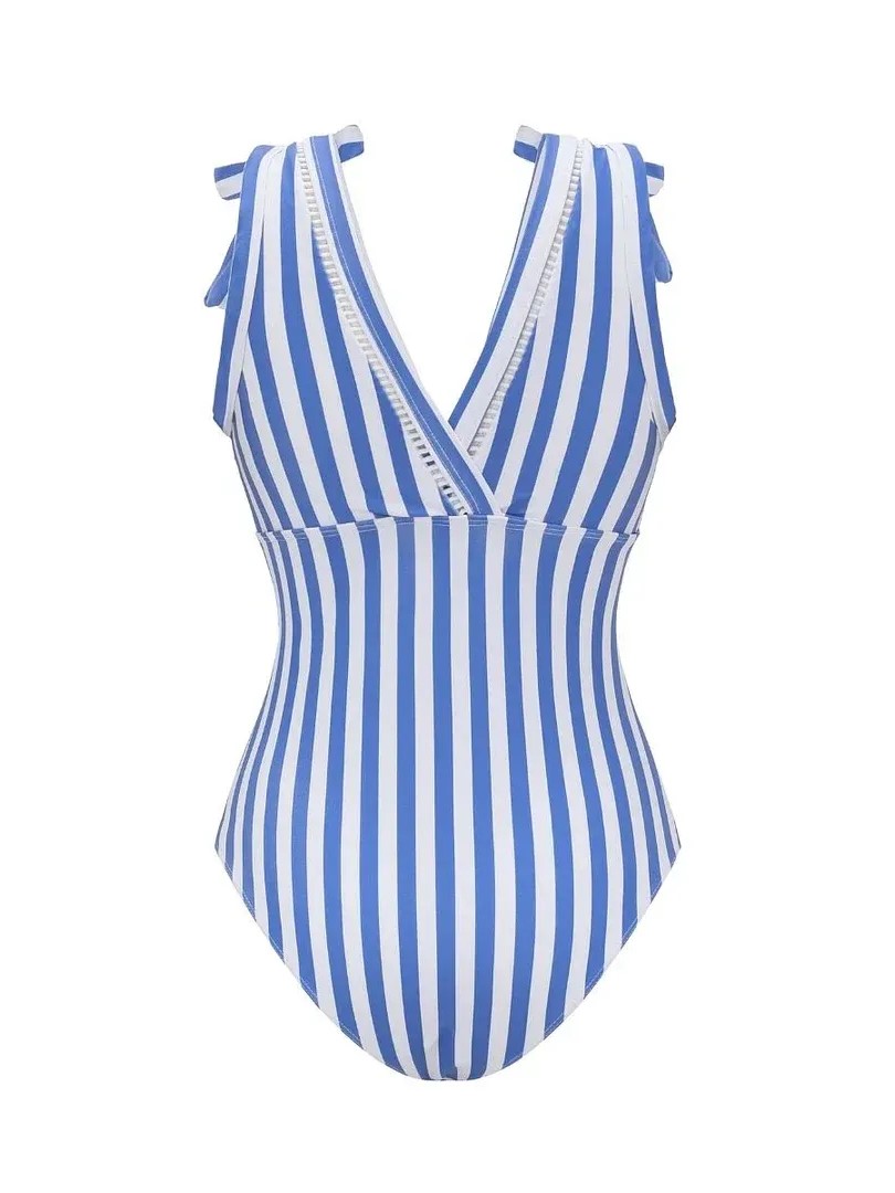 Bowknot Striped Print One Piece Swimsuit and Skirt (Buy 2 Free Shipping)