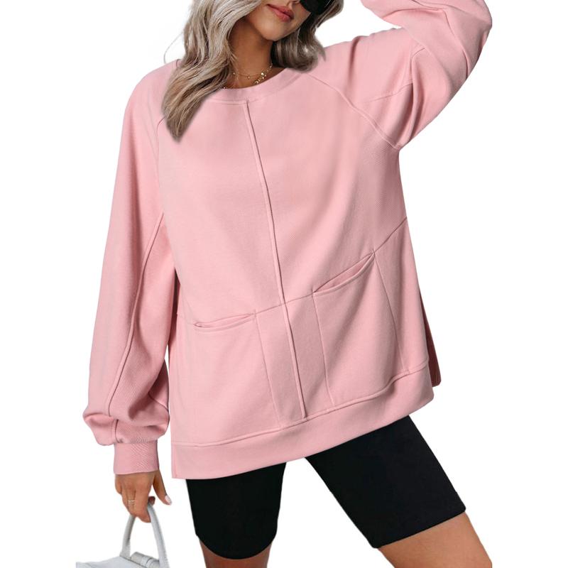 Women's Oversized Crewneck Long Sleeve Shirts Solid Color Pullover
