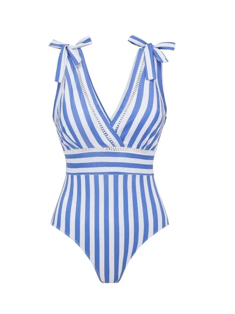 Bowknot Striped Print One Piece Swimsuit and Skirt (Buy 2 Free Shipping)