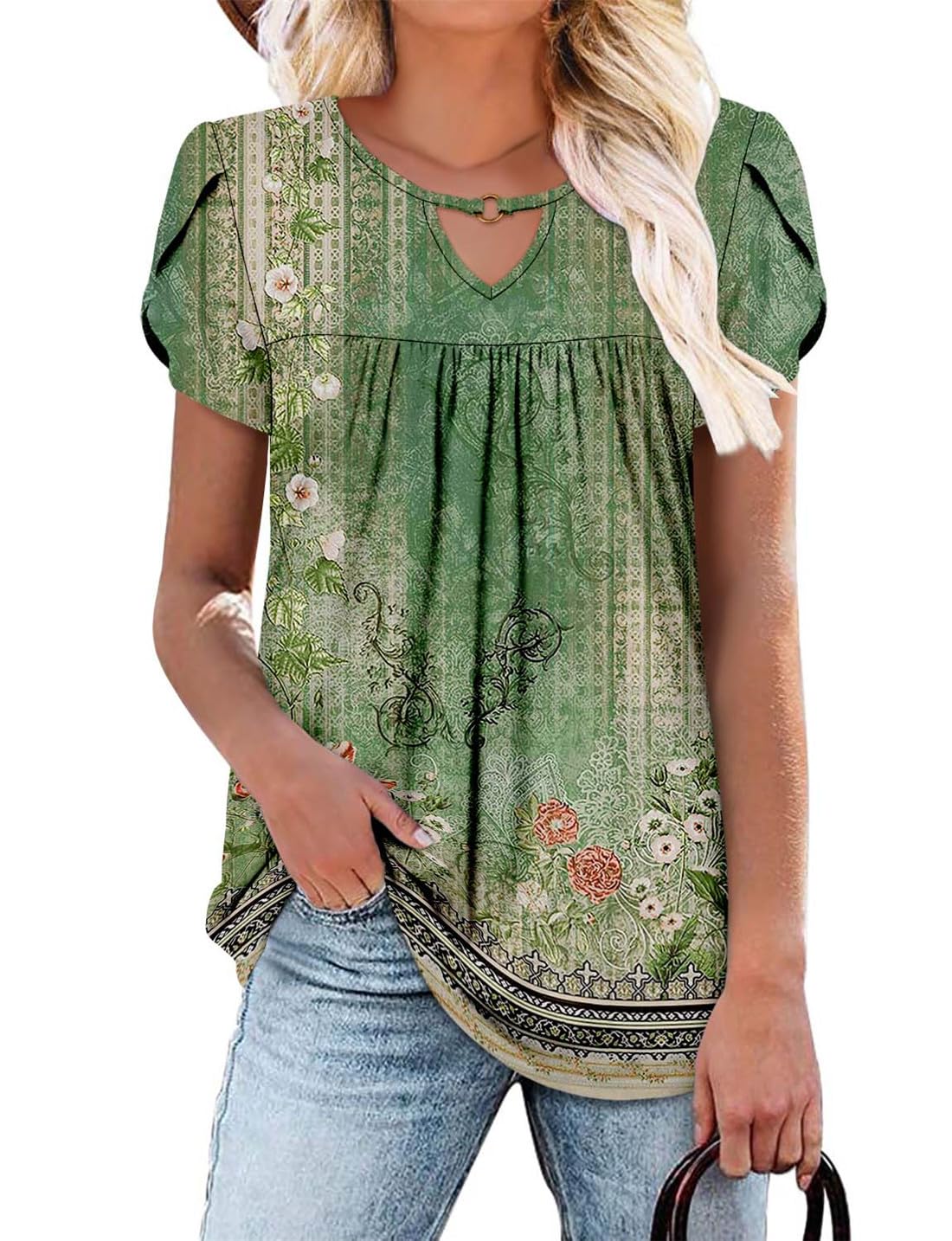 Keyhole Ring V-Neck Tunic Top (BUY 2 FREE SHIPPING)