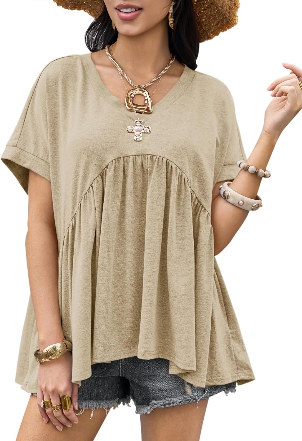 Womens Summer Peplum Tops Oversized Babydoll