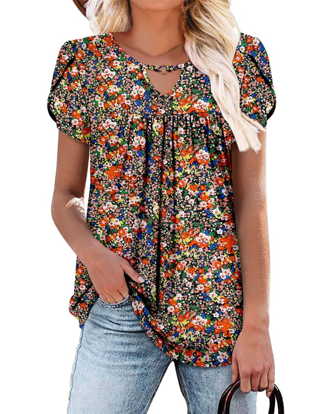 Keyhole Ring V-Neck Tunic Top (BUY 2 FREE SHIPPING)