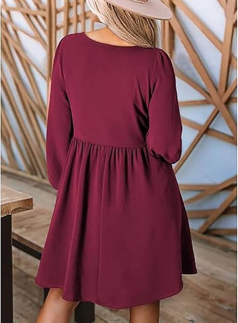 Women's Round Neck Button Ruffle Dress