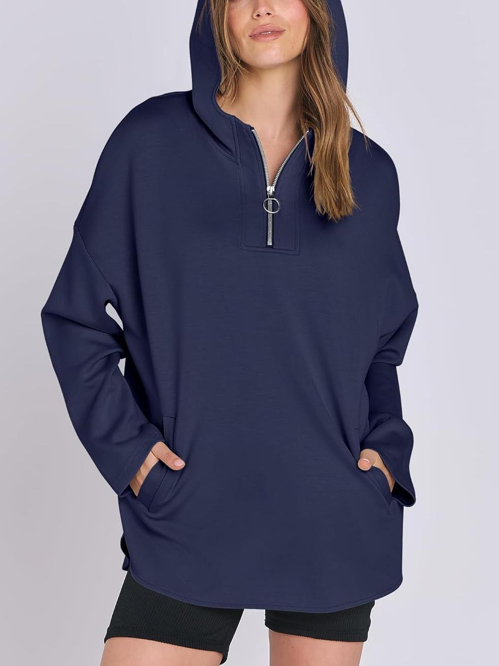 Oversized Quarter Zip Tunic Hoodie