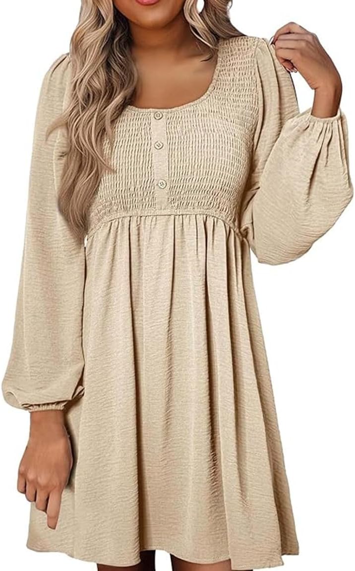 Women's Round Neck Button Ruffle Dress