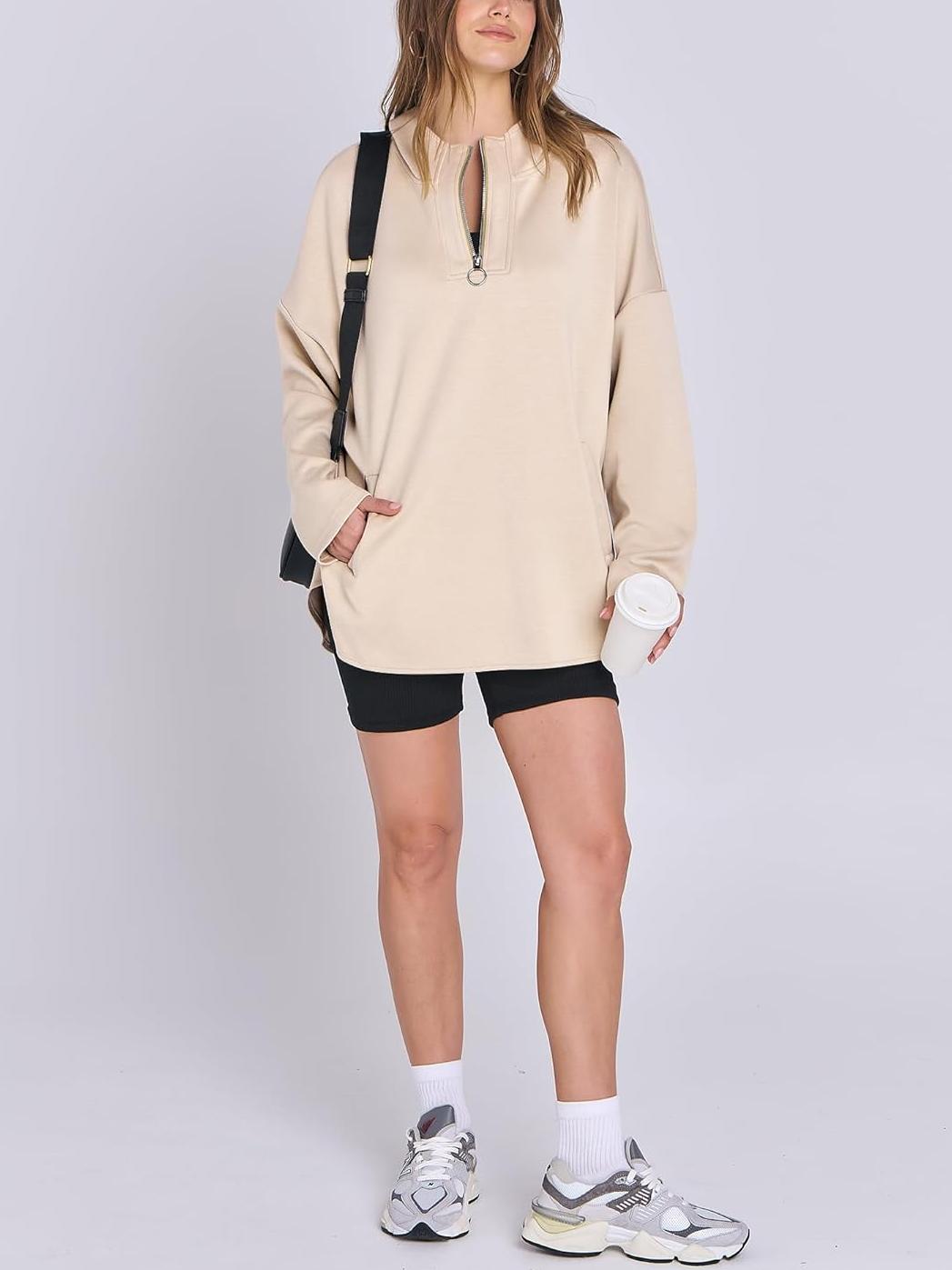 Oversized Quarter Zip Tunic Hoodie