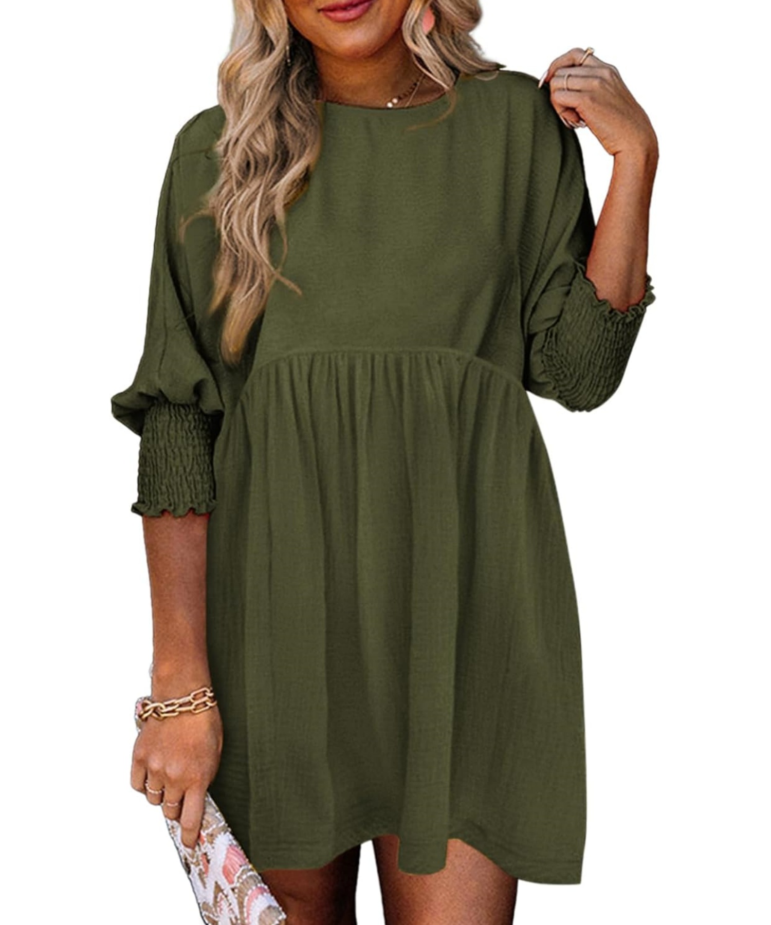Women's Casual 3/4 Sleeve Crew Neck Mini Dresses (Buy 2 Free Shipping)