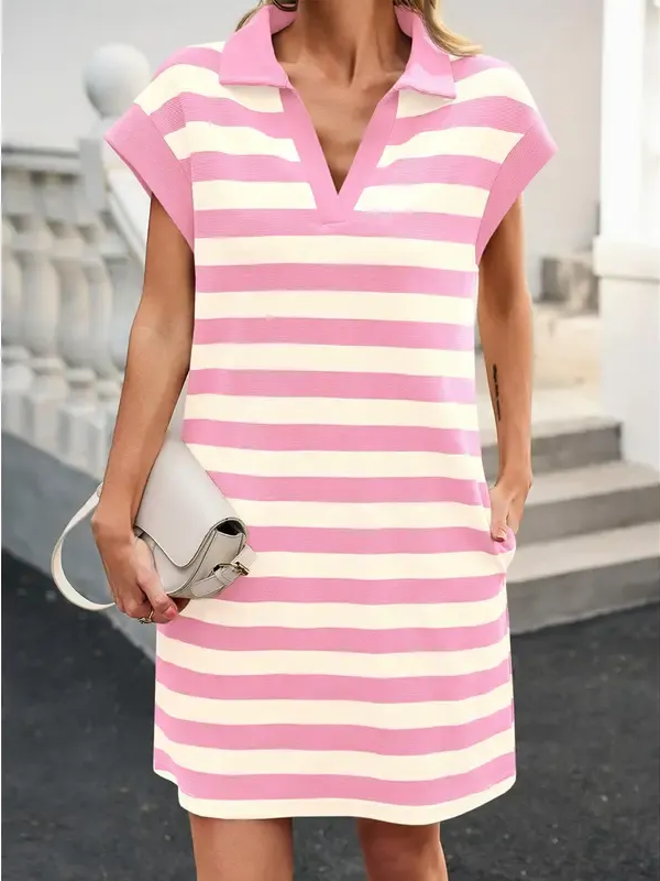 Women's V-neck Striped Short-sleeved Straight Dress(Buy 2 Free Shipping)
