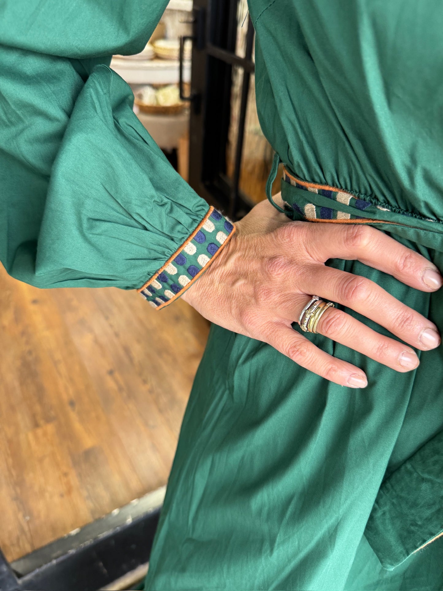 Women's V Neck Embroidered Midi Dress With Tie Waist Detail (Buy 2 Free Shipping)