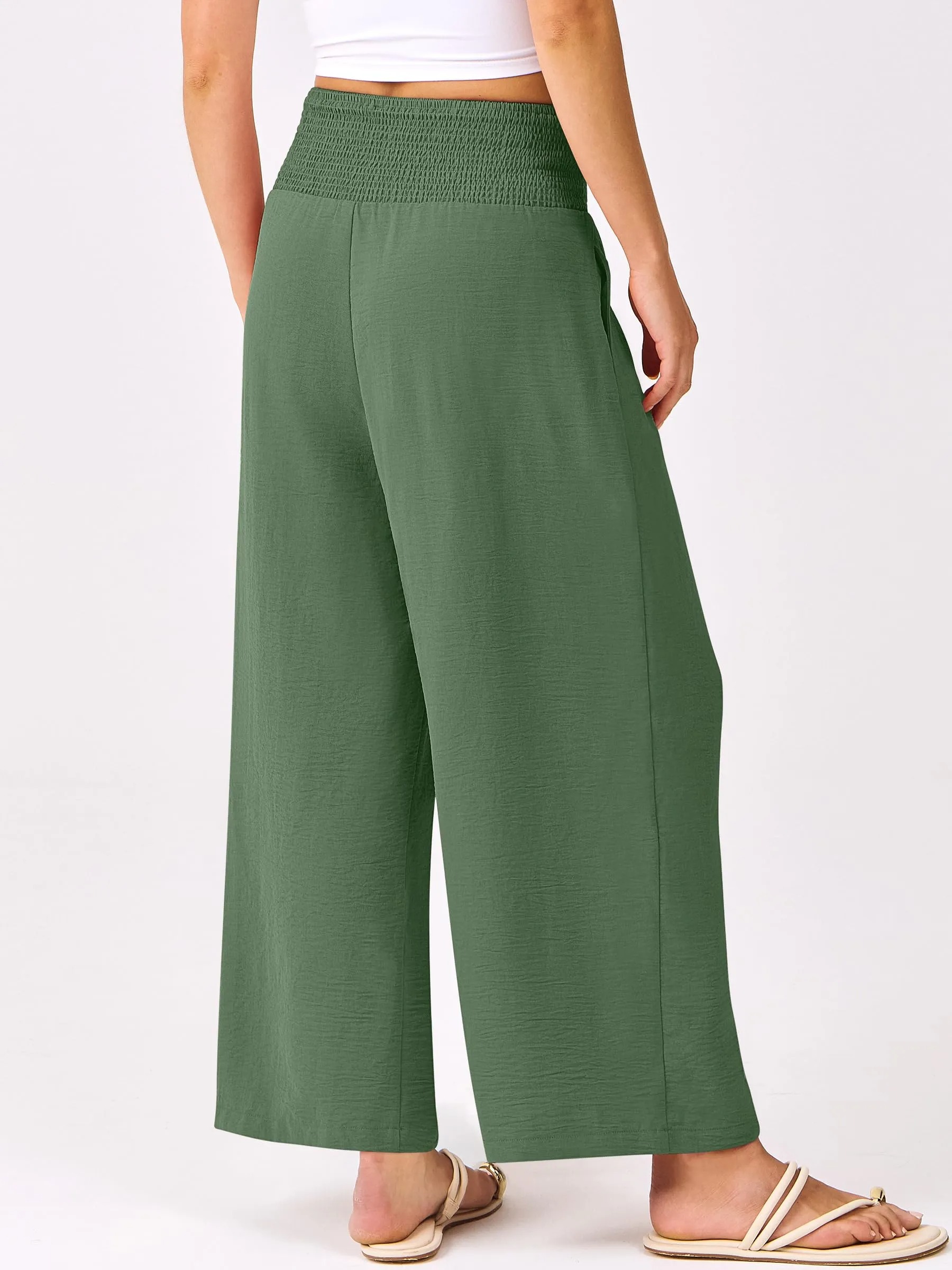 HOT SALE Women's High Waist Elastic Palazzo Pants Flowy Beach Lounge Casual Trousers