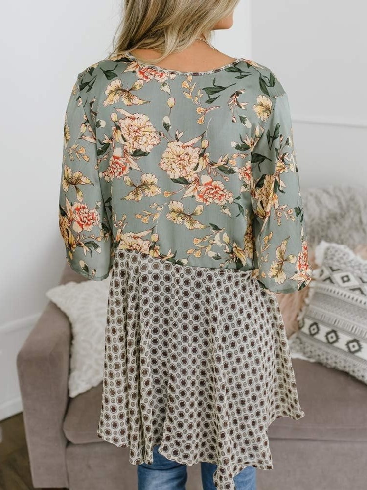 HOT SALE Women's Floral Kimono 3/4 Ruffle Sleeve Tie Cardigans Flowy Boho Loose Cover Ups