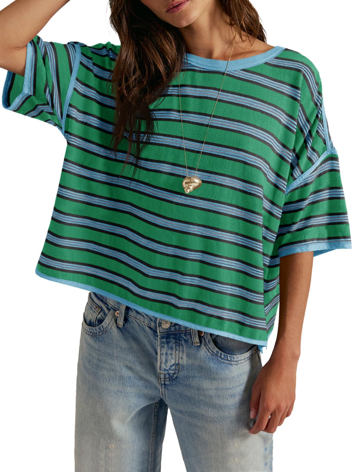 Womens Oversized Striped T-Shirts Summer Casual Color