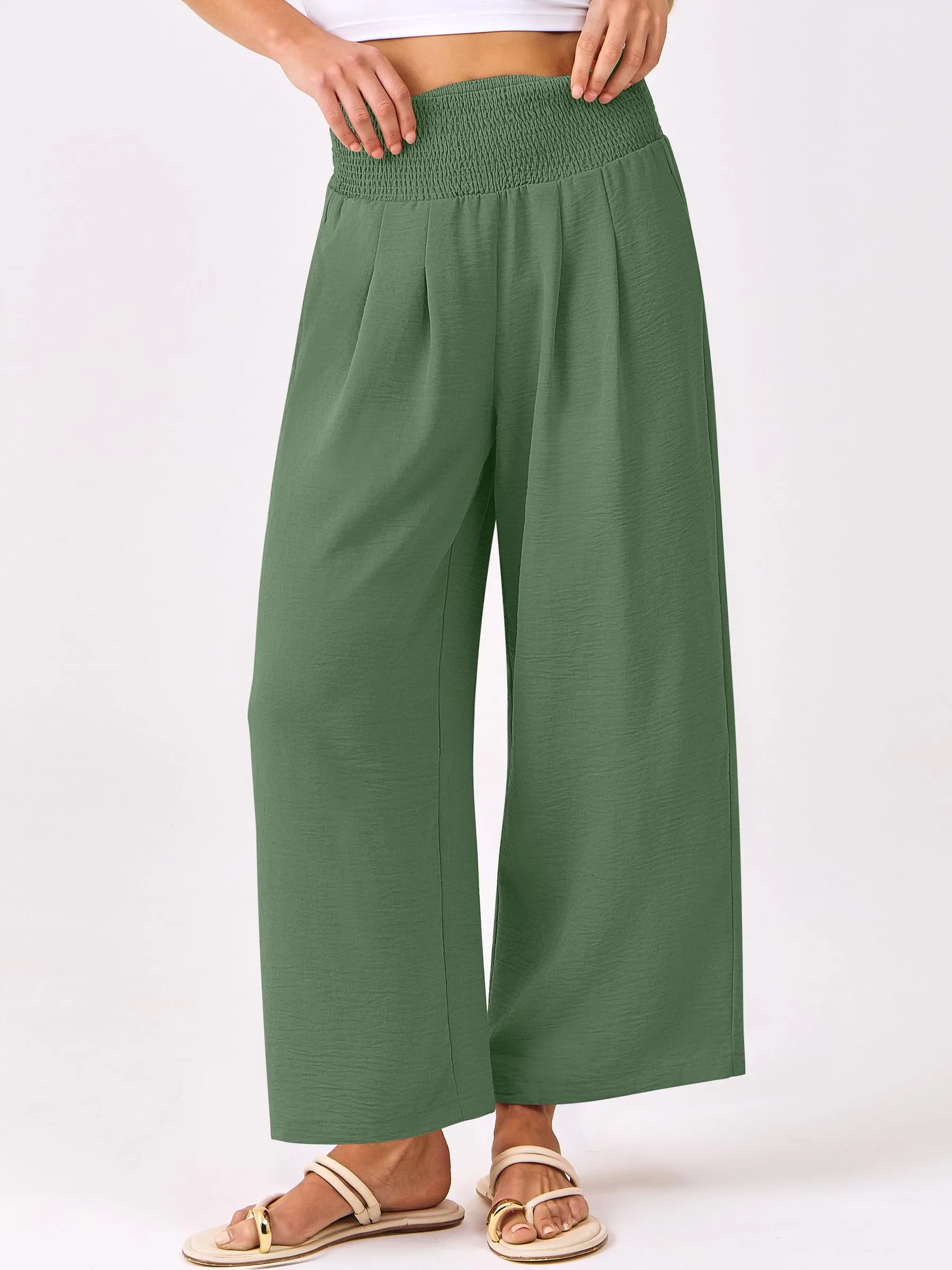 HOT SALE Women's High Waist Elastic Palazzo Pants Flowy Beach Lounge Casual Trousers
