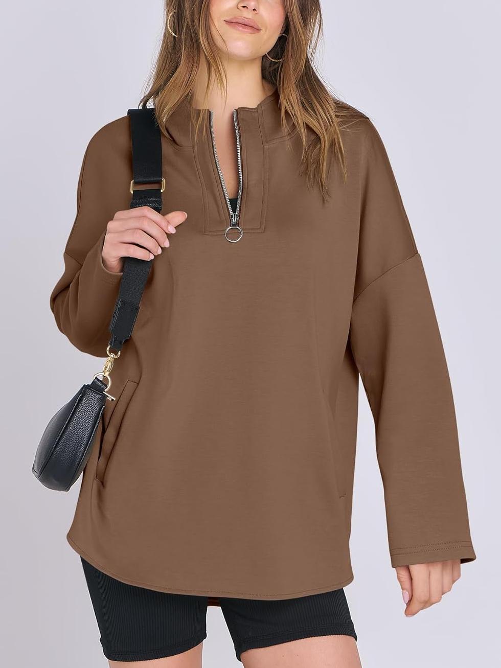 Oversized Quarter Zip Tunic Hoodie