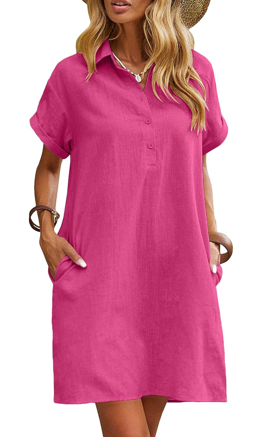 Women's Casual Short Sleeve Linen Dress With Pockets(Buy 2 Free Shipping)