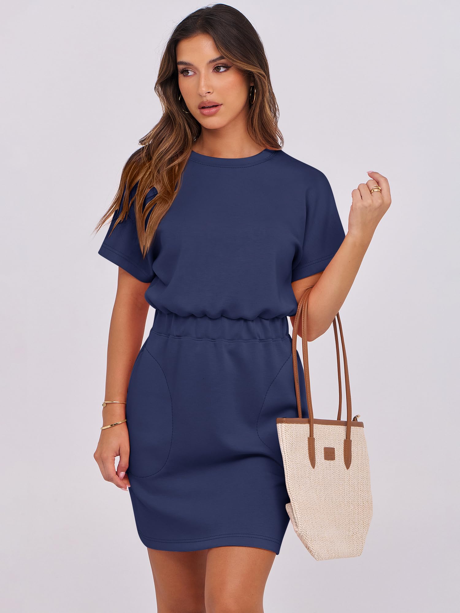 Womens Dresses 2026 Summer Casual Short Sleeve Crew Neck