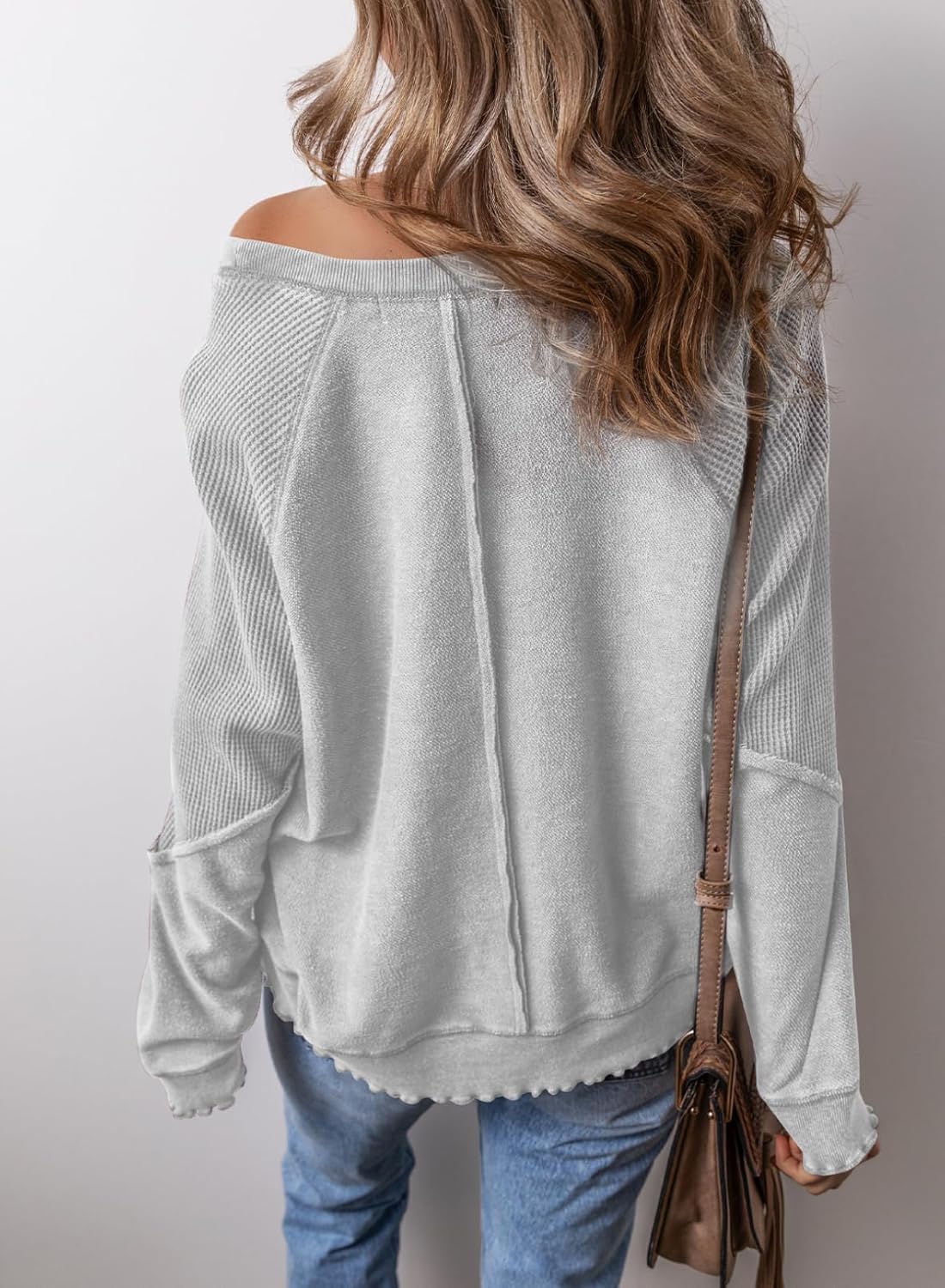 Womens Crewneck Long Sleeve Waffle Knit Sweatshirt