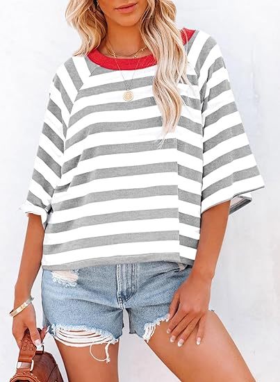 HOT SALE Women's Cute Round Neck Striped Short Sleeve Casual Top