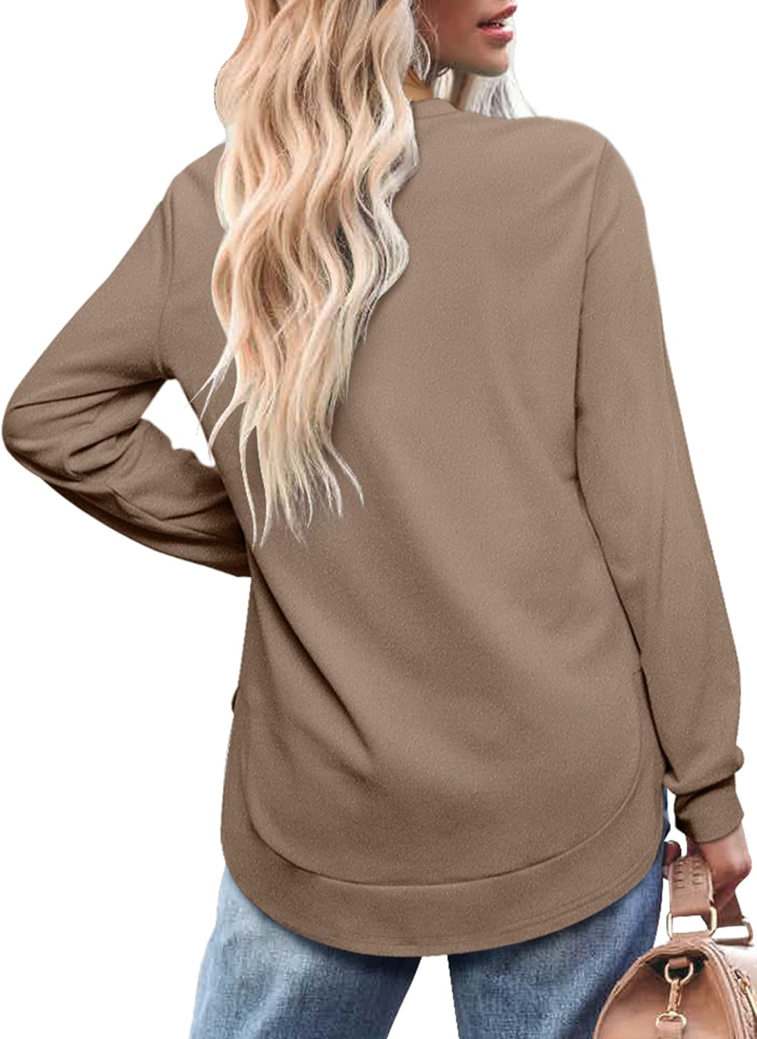Womens Sweatshirt Crewneck Basic Long Sleeve Shirts High Low Tops Curved Hem