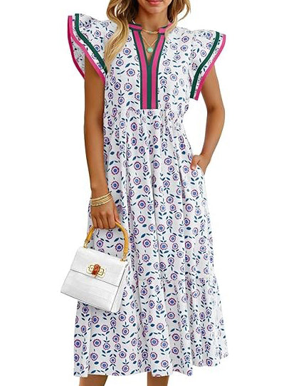 Women's V-neck Floral Midi Dress