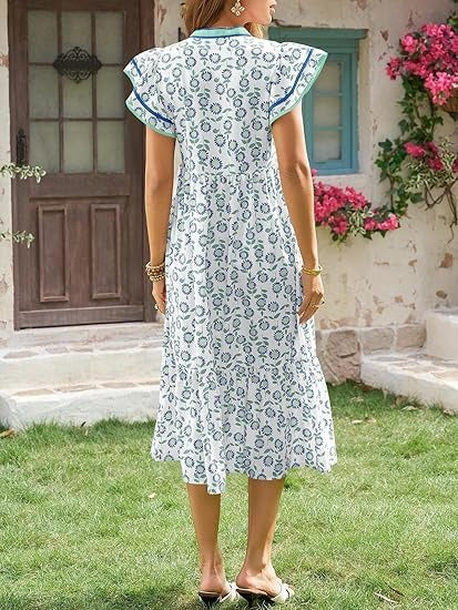 Women's V-neck Floral Midi Dress