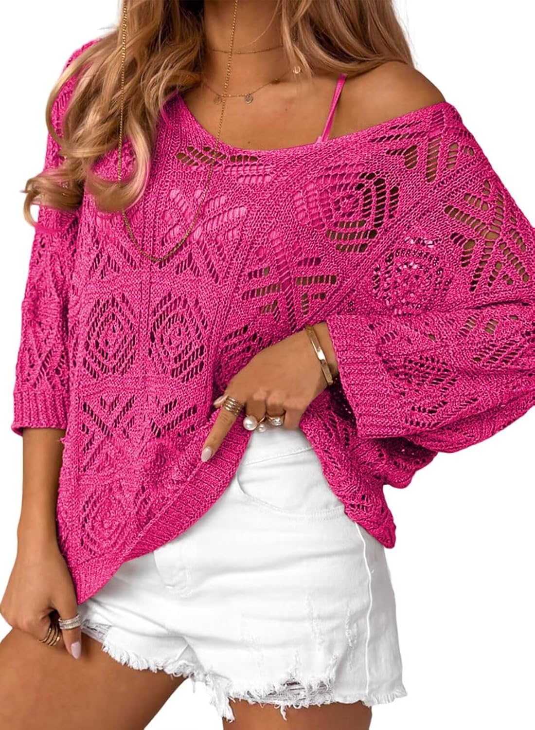 Women's 2025 Spring Summer Crochet Hollow Out Pullover Off Shoulder Top(BUY 2 FREE SHIPPING)