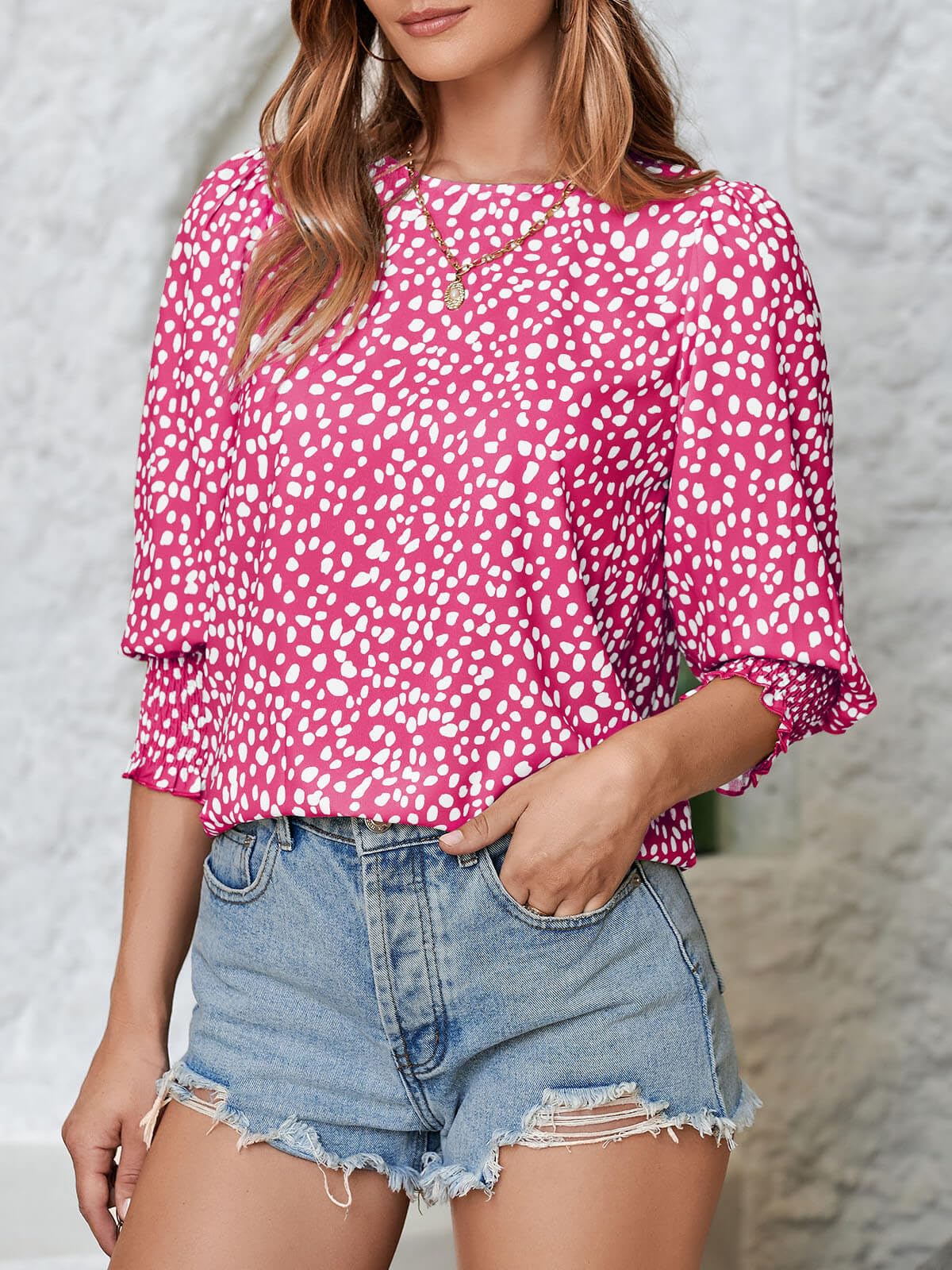 Women's Polka Dot Three-quarter Sleeve T-Shirt Top（Buy 2 Free Shipping)