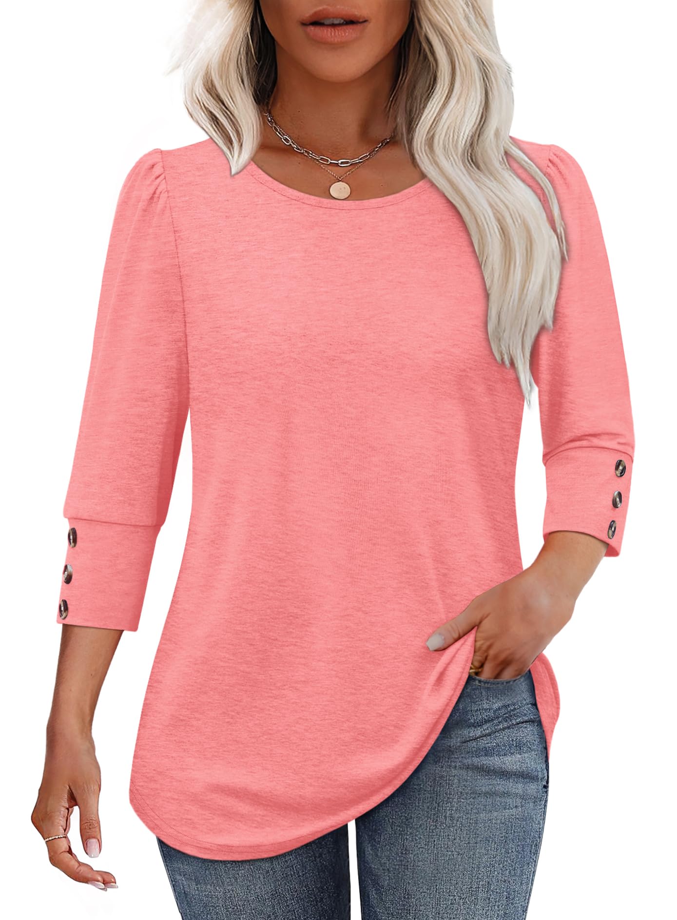 2025 New Women's Casual 3/4 Sleeve with Buttons Dressy  Blouses(buy 3 free shipping)