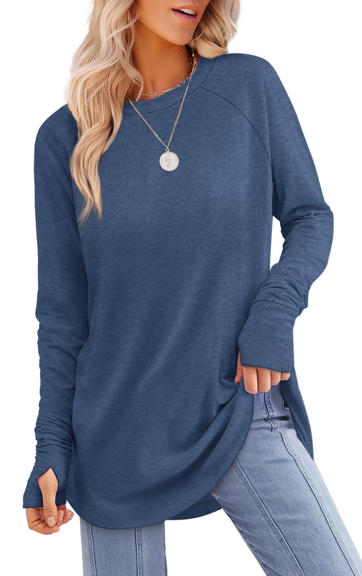 Womens Long Sleeve Thumb Hole Shirts Tunic Tops to Wear with Leggings(buy 2 free shipping)