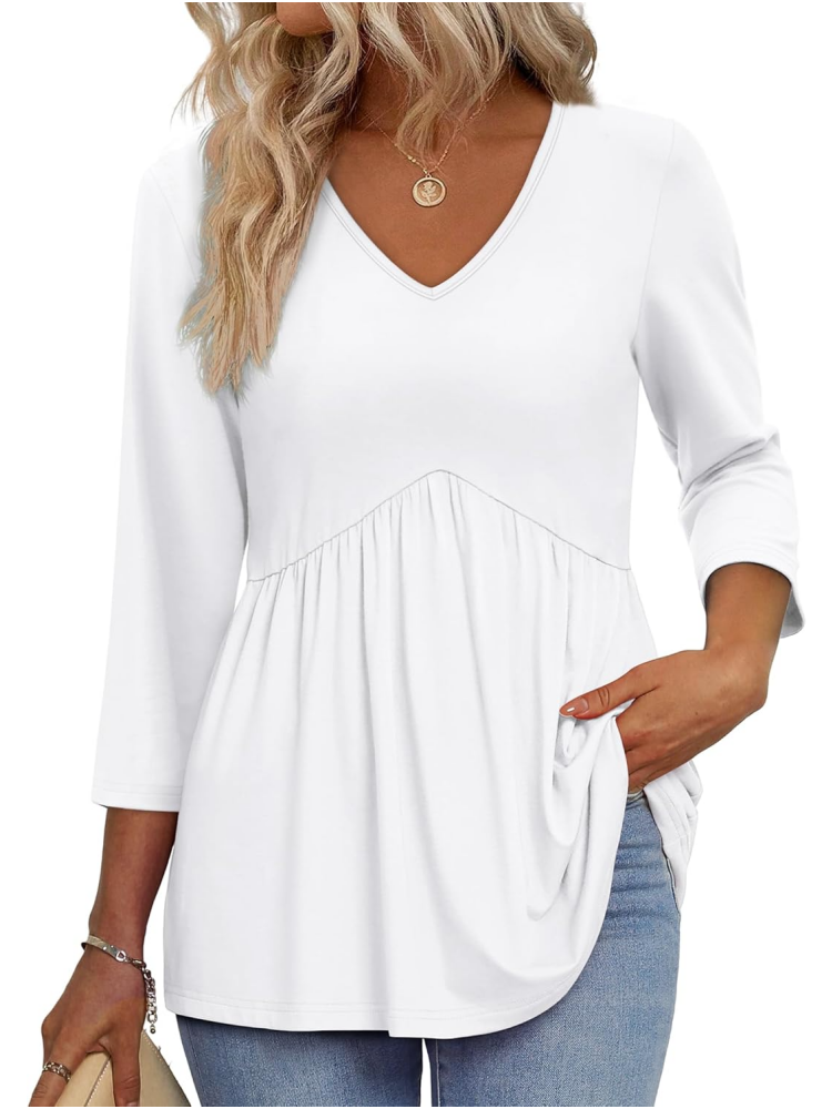 Women's V-Neck 3/4 Sleeve Babydoll Tunic Tops (BUY 2 FREE SHIPPING)