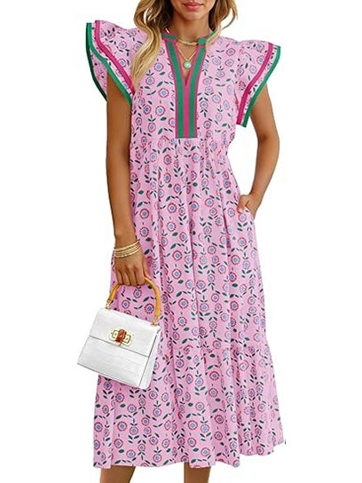 Women's V-neck Floral Midi Dress