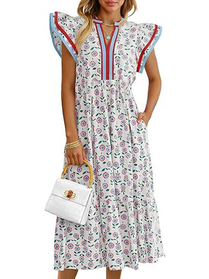 Women's V-neck Floral Midi Dress