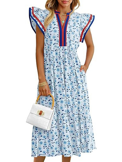 Women's V-neck Floral Midi Dress