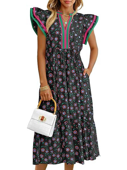 Women's V-neck Floral Midi Dress