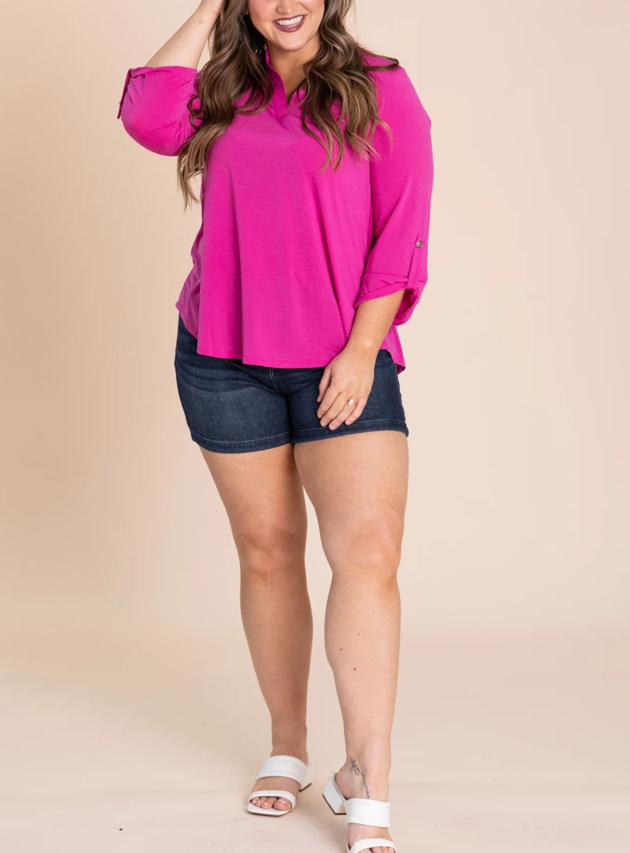 Womens Casual 3/4 Sleeve V Neck Wrinkle Free Top (buy 3 free shipping)