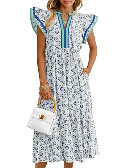 Women's V-neck Floral Midi Dress