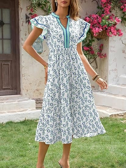 Women's V-neck Floral Midi Dress