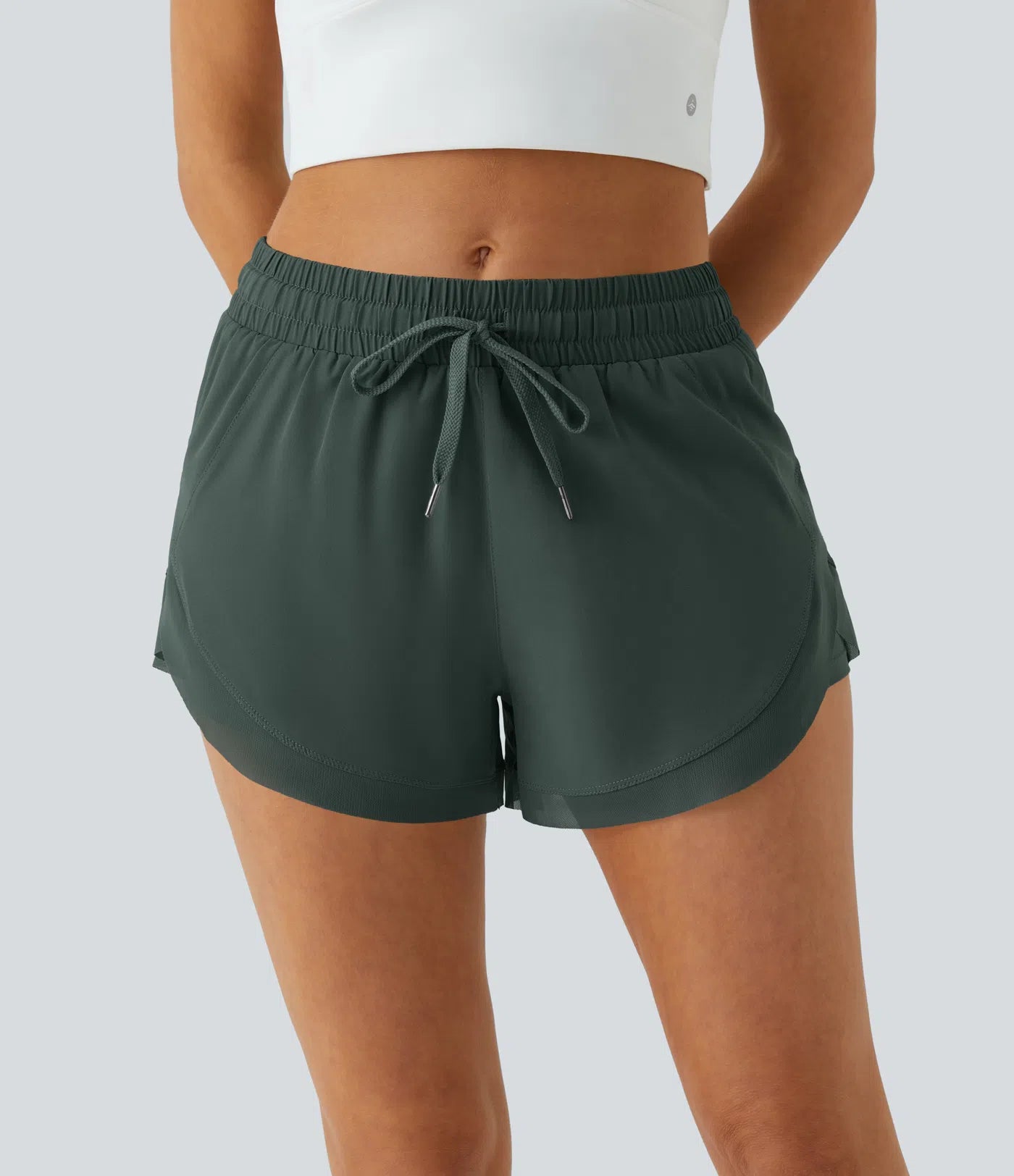 ✨Women Mid Rise Drawstring Contrast Mesh 2-in-1 Flowy Running Shorts 3''