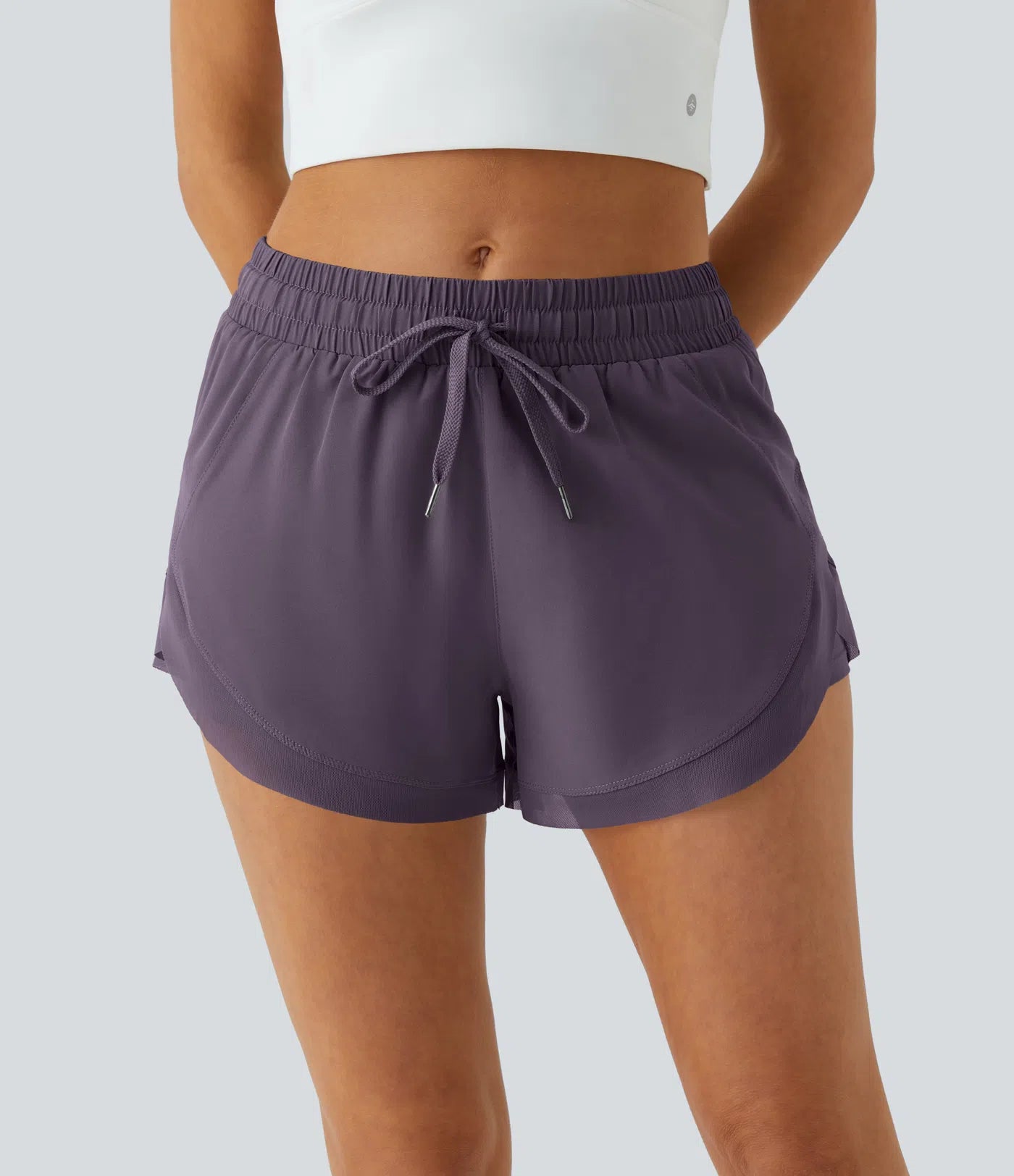 ✨Women Mid Rise Drawstring Contrast Mesh 2-in-1 Flowy Running Shorts 3''