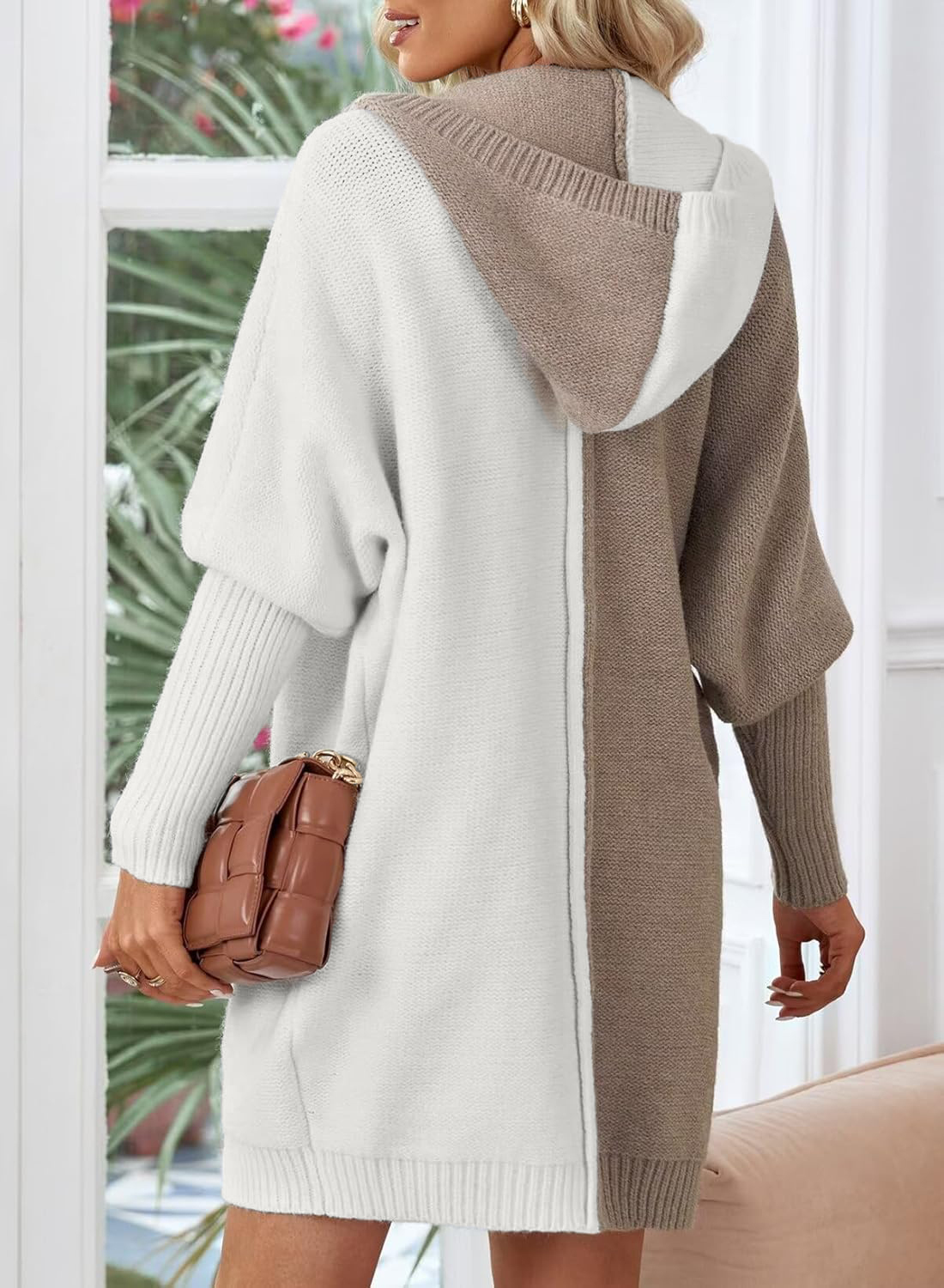 Color Block Hooded Knit Sweater Cardigan Coat (Buy 2 Free Shipping)