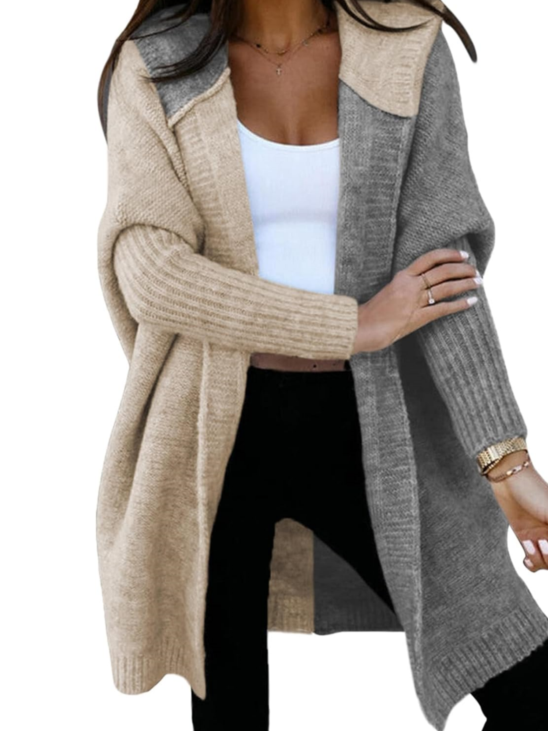 Color Block Hooded Knit Sweater Cardigan Coat (Buy 2 Free Shipping)