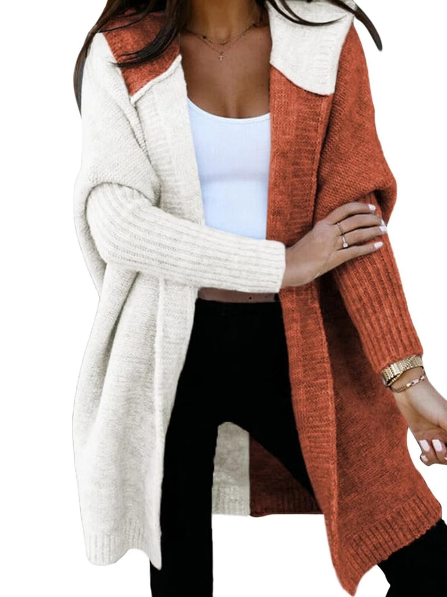 Color Block Hooded Knit Sweater Cardigan Coat (Buy 2 Free Shipping)