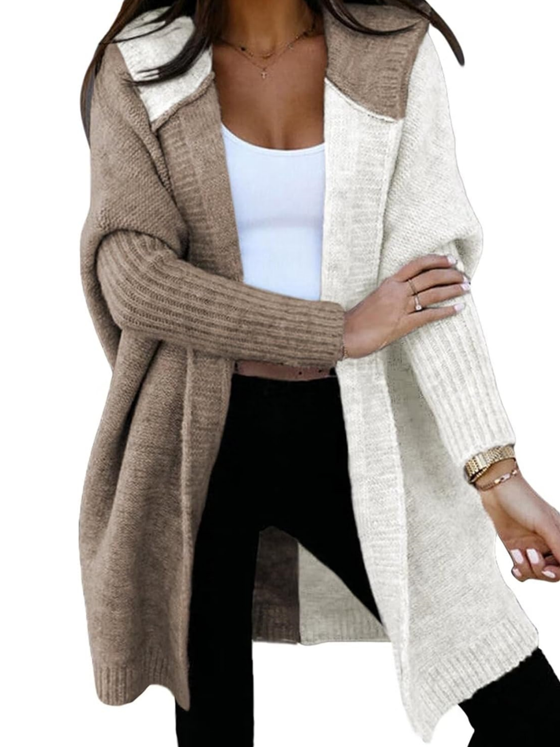 Color Block Hooded Knit Sweater Cardigan Coat (Buy 2 Free Shipping)